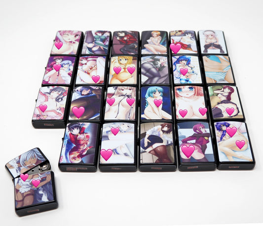LOT of 24 Japanice Anime Girl Mix Design Oil Lighter Flip Top Refillable Set