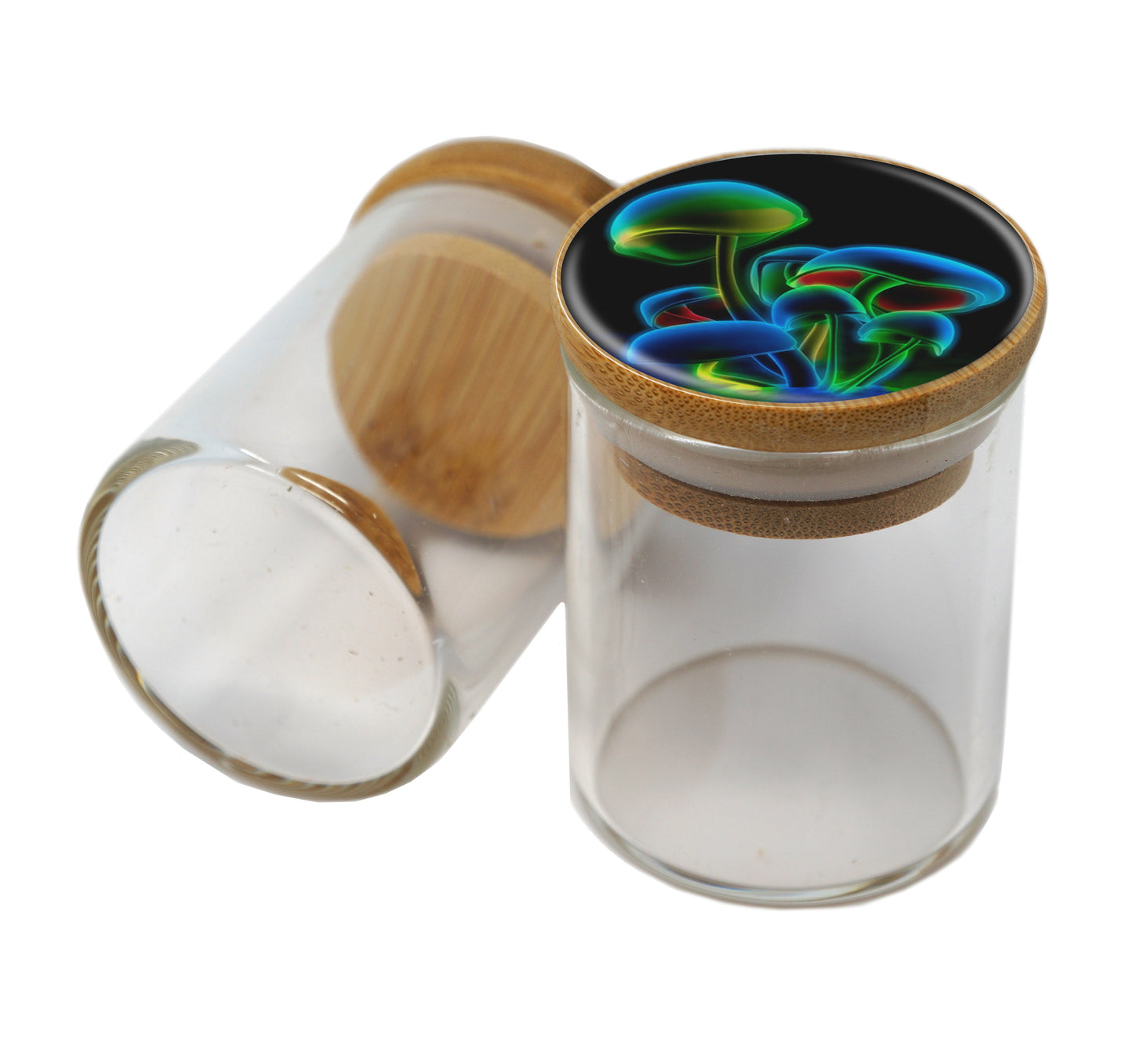 Bamboo Lid Glass Jar Container With Design #BS-008