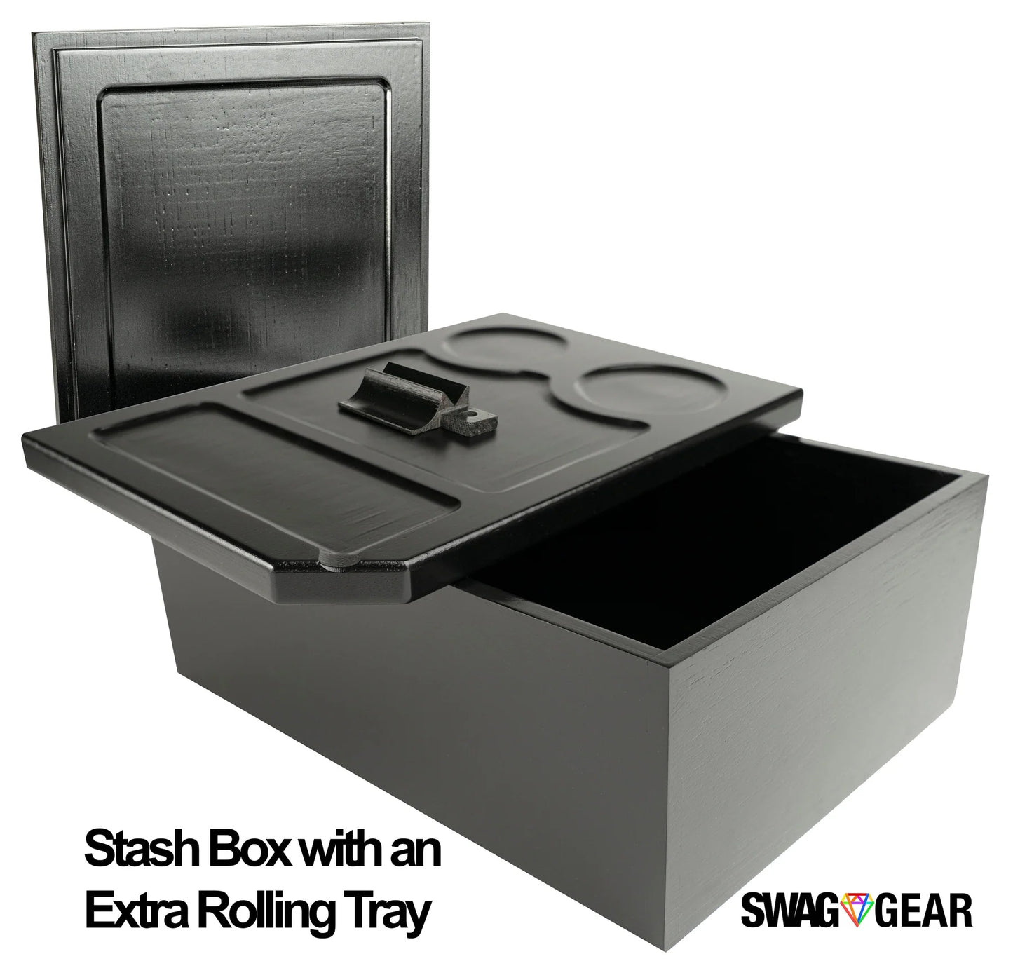 Wooden Stash Box with Rolling Tray - Stash Box with Rolling Tray - Comes with a Magnetic Scraper Large Stash Box Black Stash Box