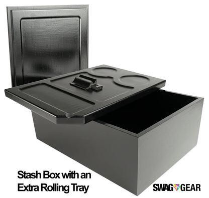 Wooden Stash Box with Rolling Tray - Stash Box with Rolling Tray - Comes with a Magnetic Scraper Large Stash Box Black Stash Box