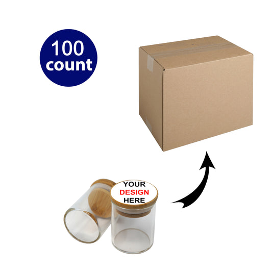100 Count - Own Design  Bamboo Lid Glass Jar