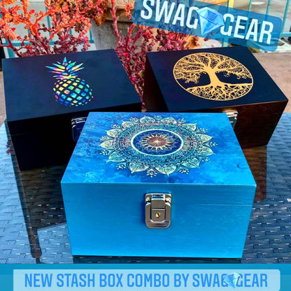 Premium Stash Box Combo Locking Stash Box Grinder Stash Jar and Rolling Tray - 4 Part Herb Grinder - Brand New and Bigger Combo!
