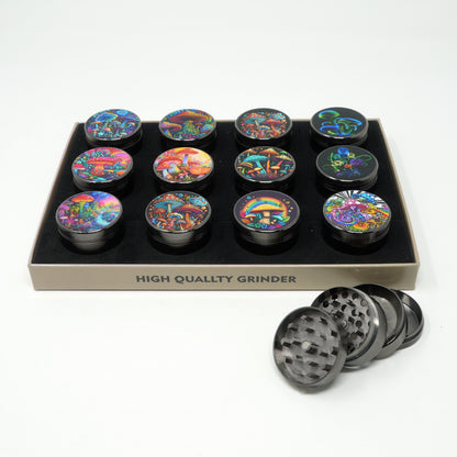 Mushroom Mix Design 4 Part Zinc Alloy Premium Herb Grinder
