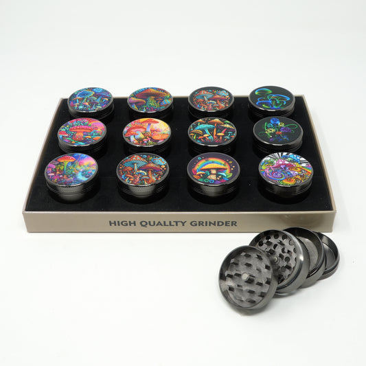 Mushroom Mix Design 4 Part Zinc Alloy Premium Herb Grinder