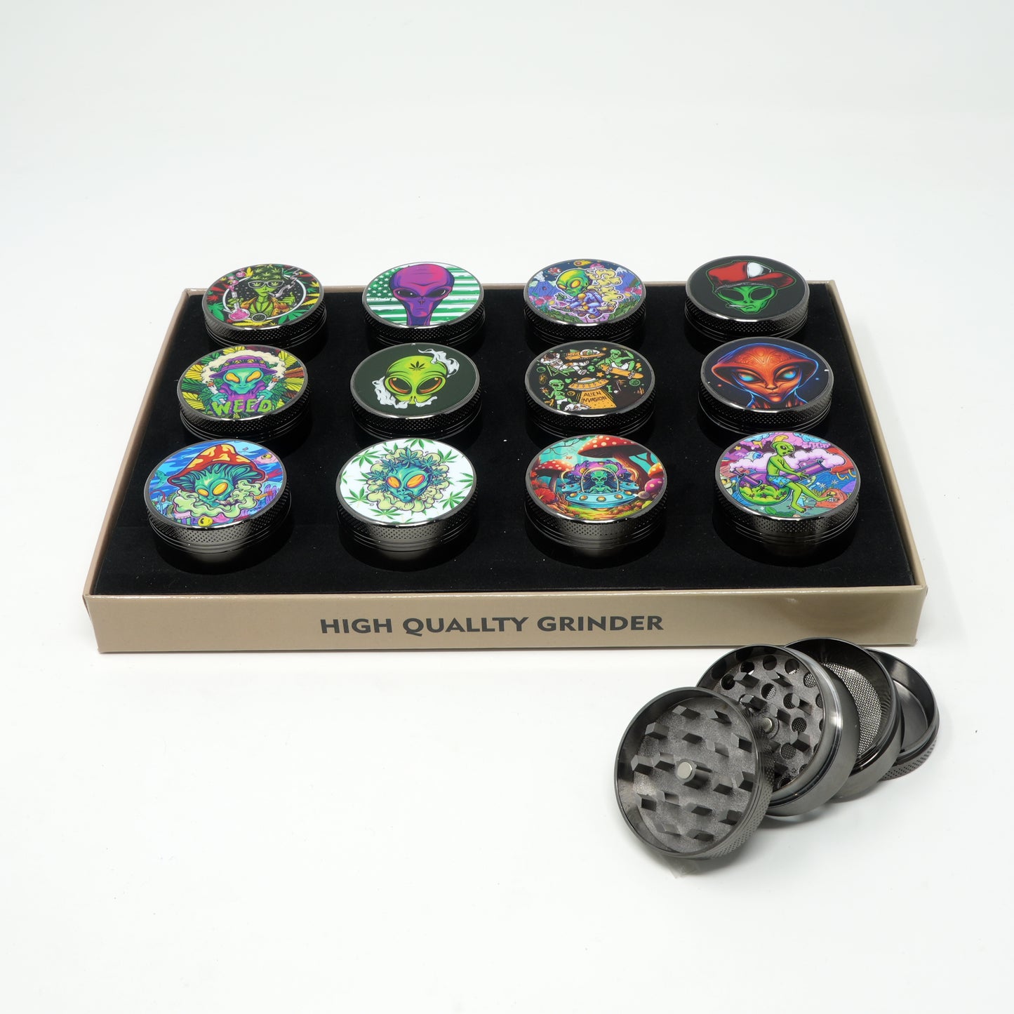 Alien Mix Design 4 Part Zinc Alloy Premium Herb Grinder