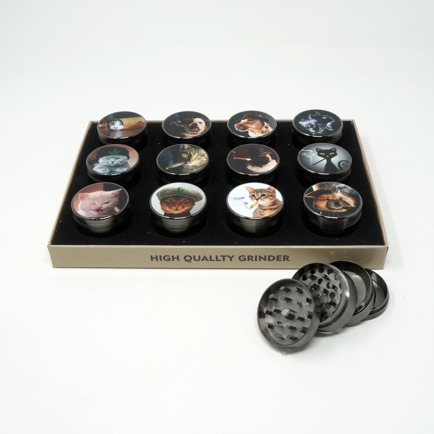 Dog And Cat Girl Mix Design 4 Part Zinc Alloy Premium Herb Grinder