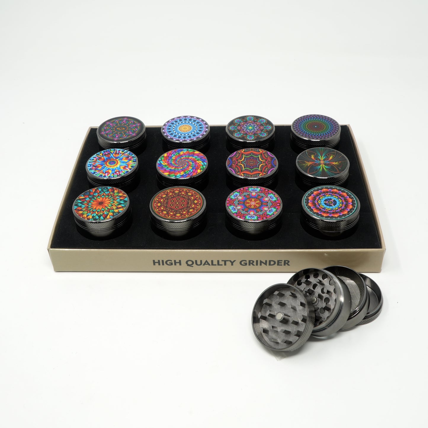Psychedelic Mix Design 4 Part Zinc Alloy Premium Herb Grinder