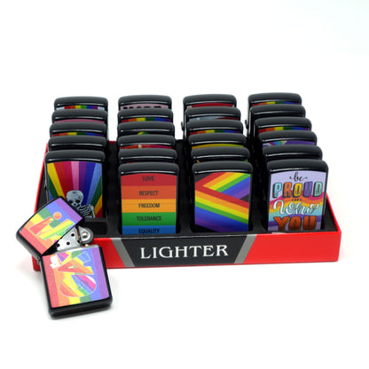 LOT of 24 Gay Pride Mix Design Oil Lighter Flip Top Refillable Set