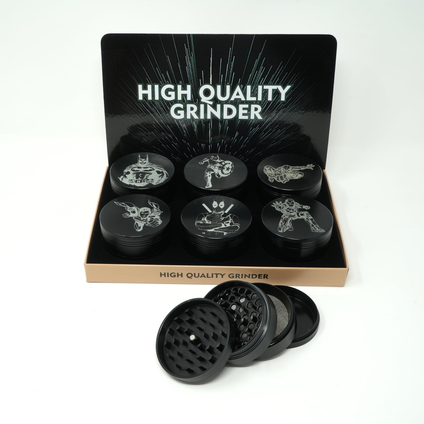 S Hero Fiber Lasered Design 63mm Large 4 Part Zinc Alloy Premium Herb Grinder