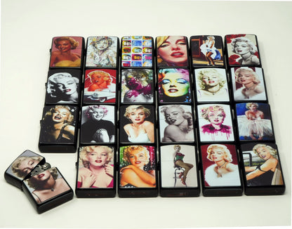 LOT of 24 Marylin Monroe Mix Design Oil Lighter Flip Top Refillable Set