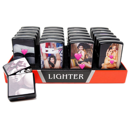 LOT of 24 Naked Girl Mix Design Oil Lighter Flip Top Refillable Set