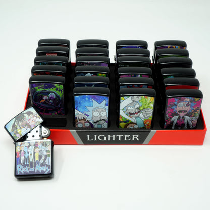 LOT of 24 R & Morty Mix Design Oil Lighter Flip Top Refillable Set