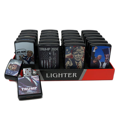 LOT of 24 Trump 2024 Mix Design Oil Lighter Flip Top Refillable Set