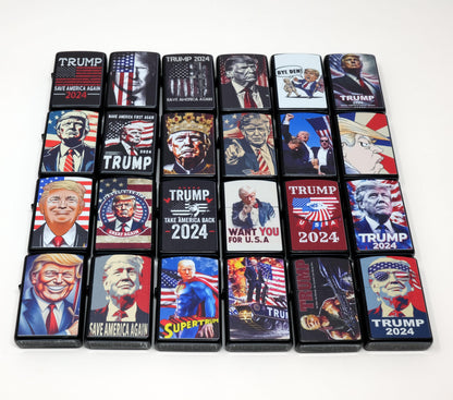 LOT of 24 Trump 2024 Mix Design Oil Lighter Flip Top Refillable Set