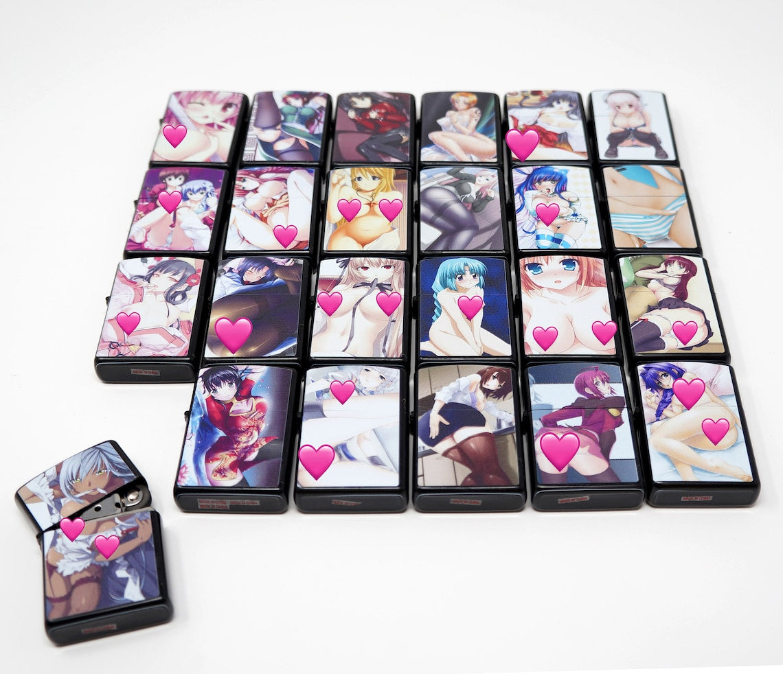 Japanice Anime Girl 24 PCs Mix Design Wind Proof Oil Lighters - Pack of 24