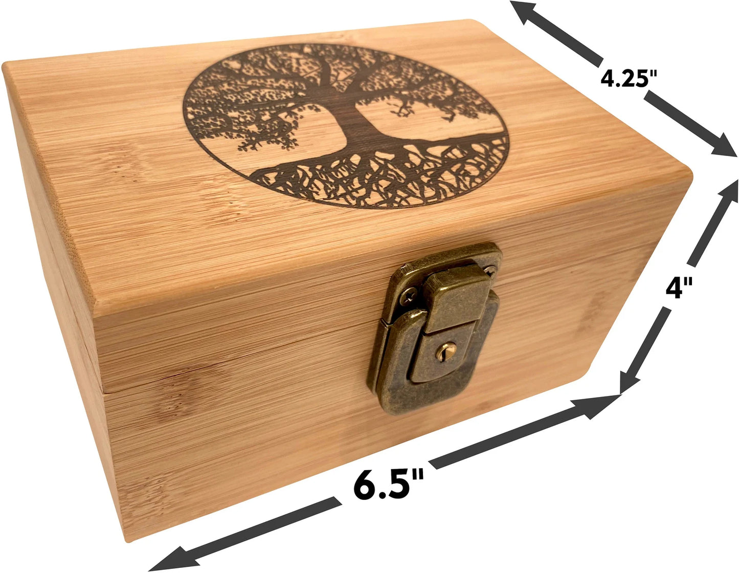 Bamboo Wood Stash Box Combo - Full Size Tree Grinder Stash Jar Rolling Tray and More! - Large 4 Part Grinder - Engraved Wooden Box