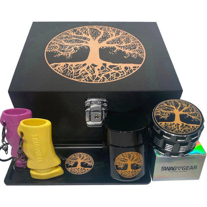 Premium Stash Box Combo Locking Stash Box Grinder Stash Jar and Rolling Tray - 4 Part Herb Grinder - Brand New and Bigger Combo!