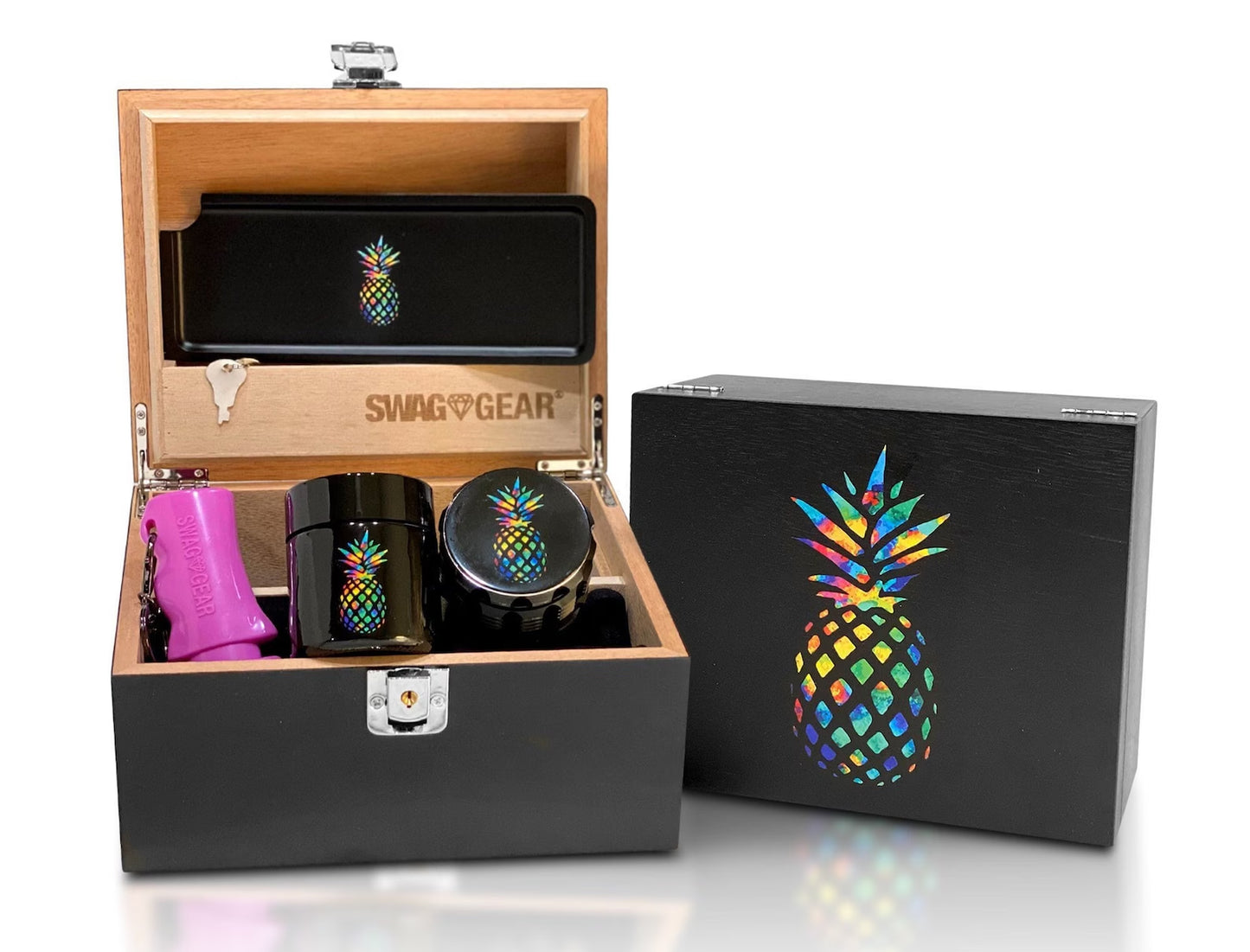 Premium Stash Box Combo Locking Stash Box Grinder Stash Jar and Rolling Tray - 4 Part Herb Grinder - Brand New and Bigger Combo!