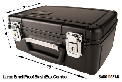 Locking Stash Box Combo - Smell Proof Stash Box Combo - Large Stash Box with Stash Jar Grinder and Rolling Tray Odor Proof