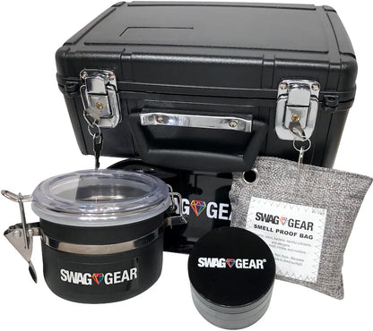 Locking Stash Box Combo - Smell Proof Stash Box Combo - Large Stash Box with Stash Jar Grinder and Rolling Tray Odor Proof