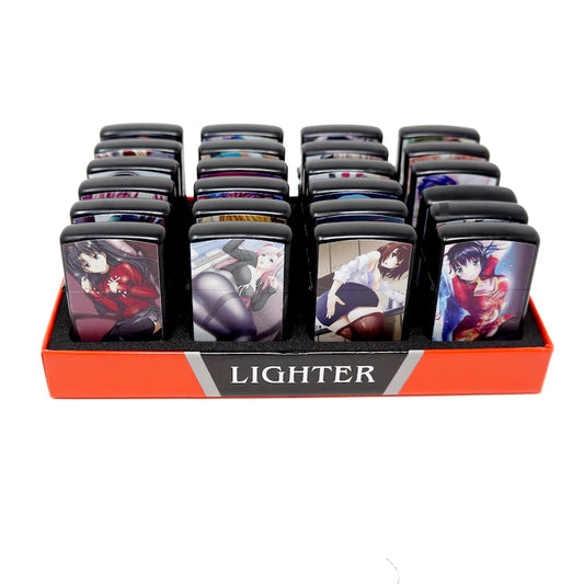 Japanice Anime Girl 24 PCs Mix Design Wind Proof Oil Lighters - Pack of 24