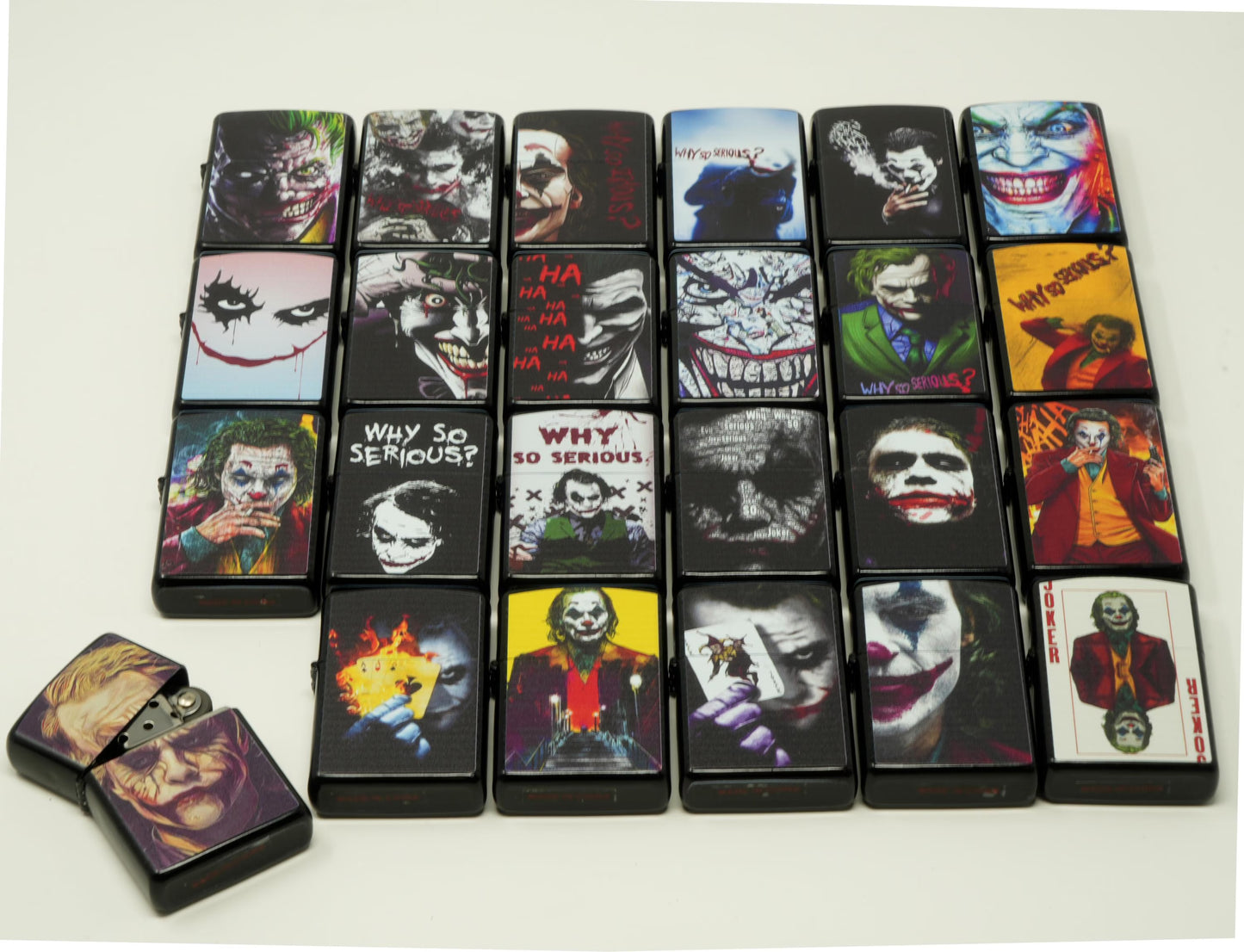 LOT of 24 Jokers Mix Design Oil Lighter Flip Top Refillable Set