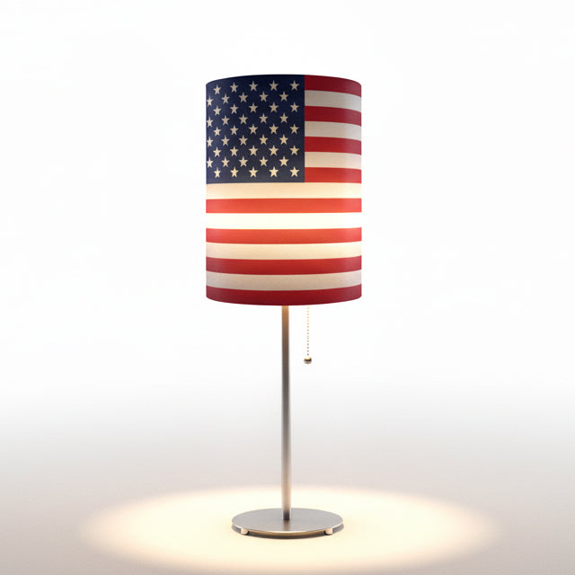 US Flag Designed Lampshade With Metal Base