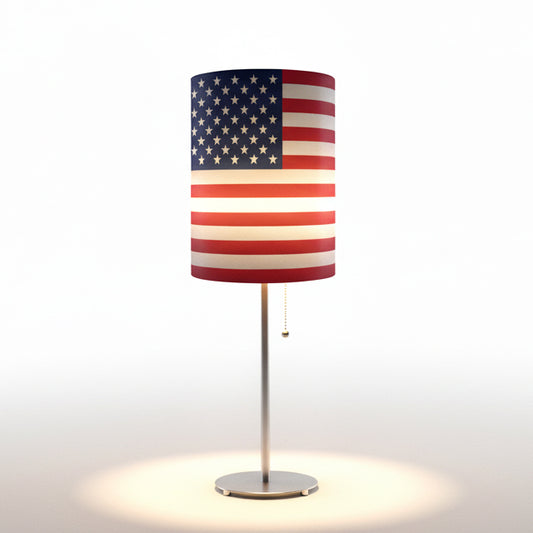 US Flag Designed Lampshade With Metal Base
