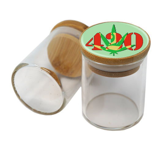 Bamboo Lid Glass Jar Container With Design #BS-003