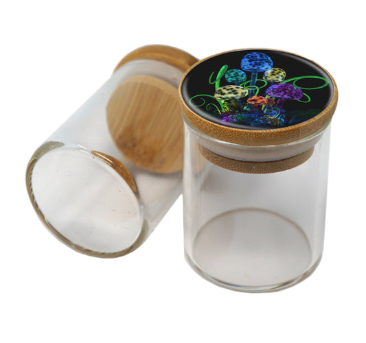 Bamboo Lid Glass Jar Container With Design #BS-009