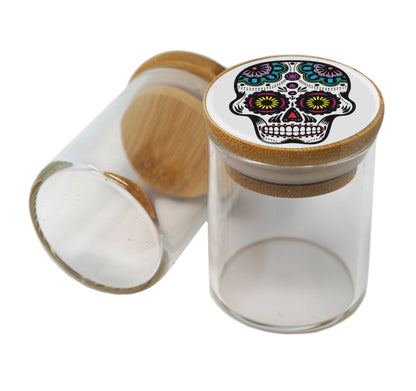 Bamboo Lid Glass Jar Container With Design #BS-034
