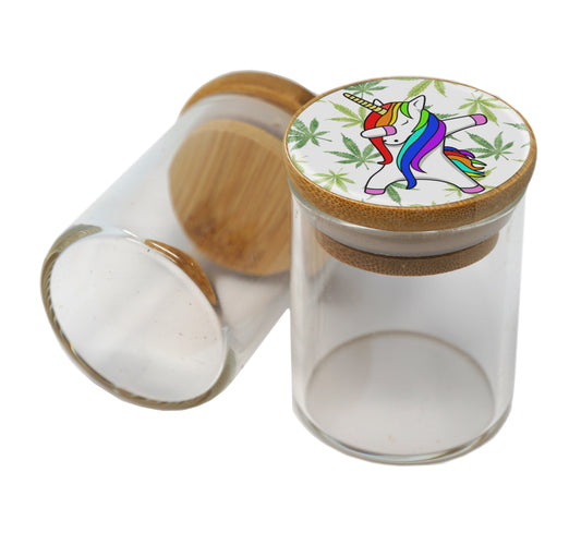 Bamboo Lid Glass Jar Container With Design #BS-048