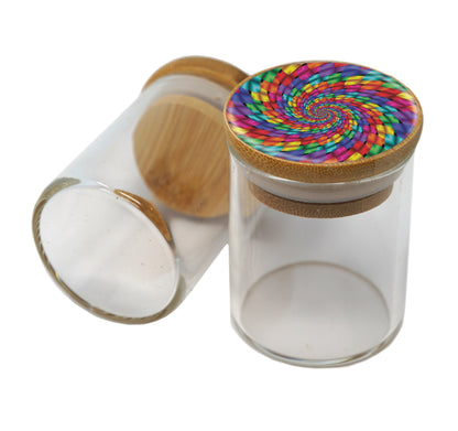 Bamboo Lid Glass Jar Container With Design #BS-050