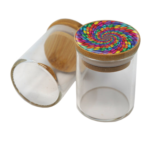 Bamboo Lid Glass Jar Container With Design #BS-050