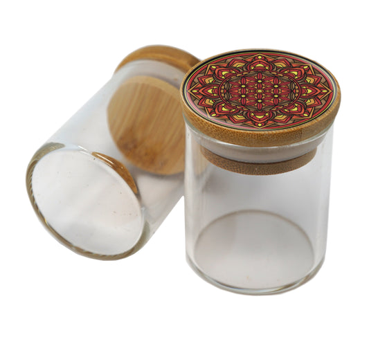 Bamboo Lid Glass Jar Container With Design #BS-051