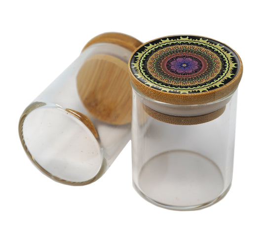 Bamboo Lid Glass Jar Container With Design #BS-054