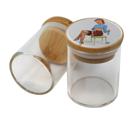 Bamboo Lid Glass Jar Container With Design #BS-055