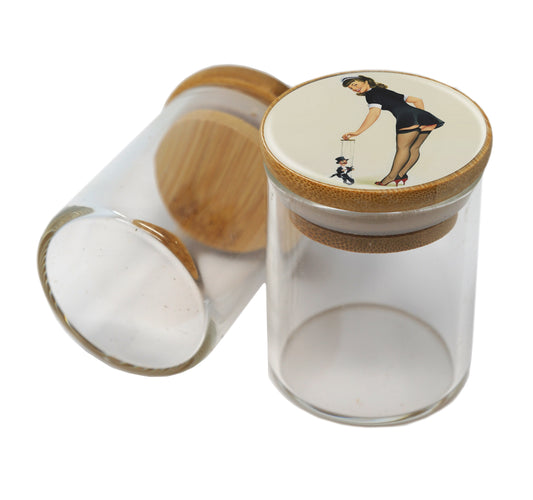 Bamboo Lid Glass Jar Container With Design #BS-056