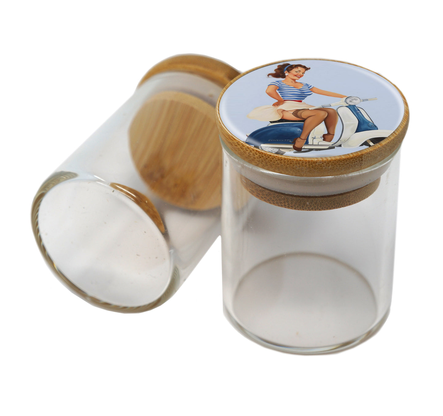 Bamboo Lid Glass Jar Container With Design #BS-058