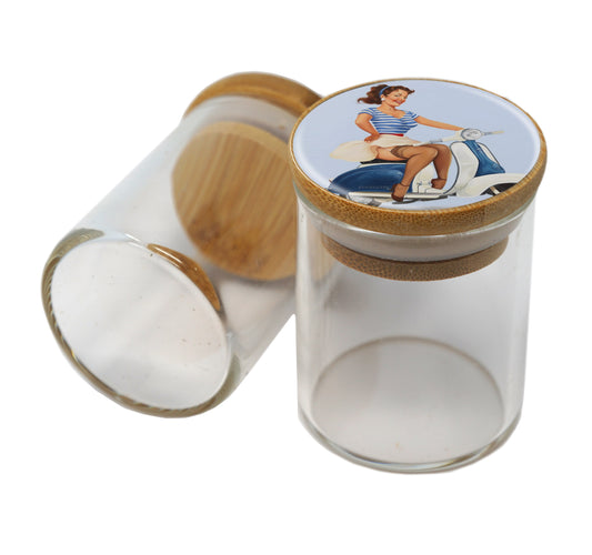 Bamboo Lid Glass Jar Container With Design #BS-058