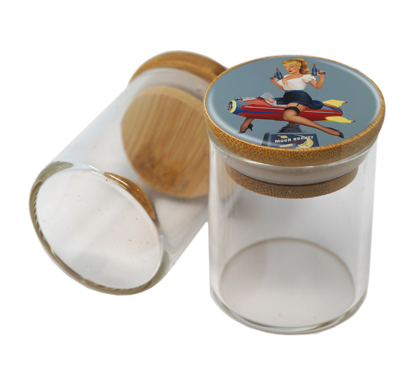 Bamboo Lid Glass Jar Container With Design #BS-059