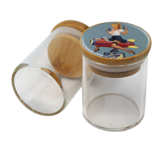 Bamboo Lid Glass Jar Container With Design #BS-059
