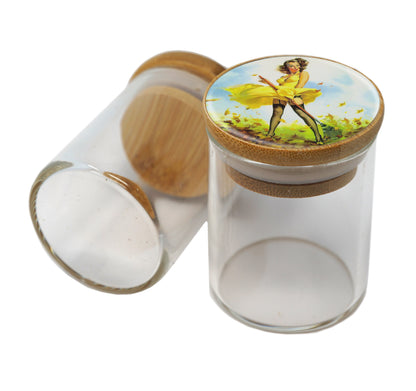 Bamboo Lid Glass Jar Container With Design #BS-060