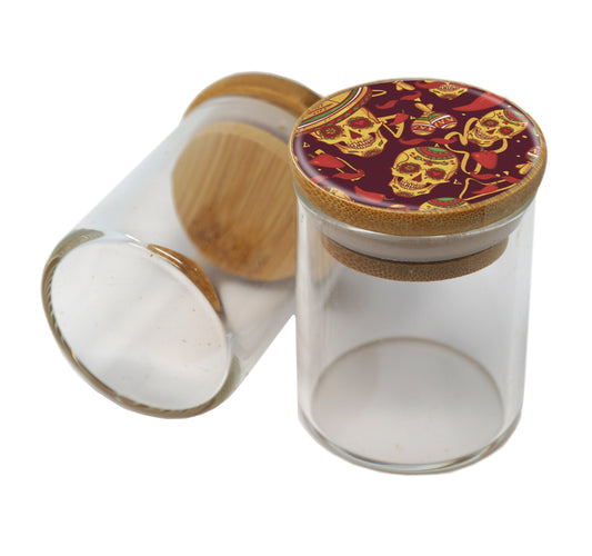 Bamboo Lid Glass Jar Container With Design #BS-061