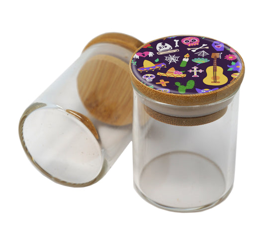 Bamboo Lid Glass Jar Container With Design #BS-066