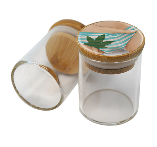 Bamboo Lid Glass Jar Container With Design #BS-068