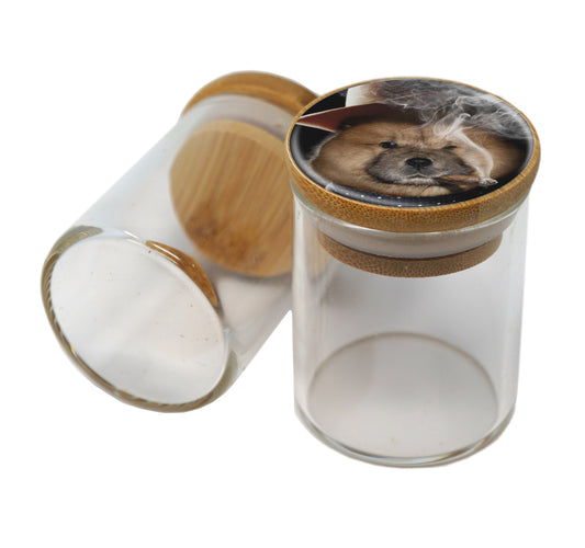 Bamboo Lid Glass Jar Container With Design #BS-075