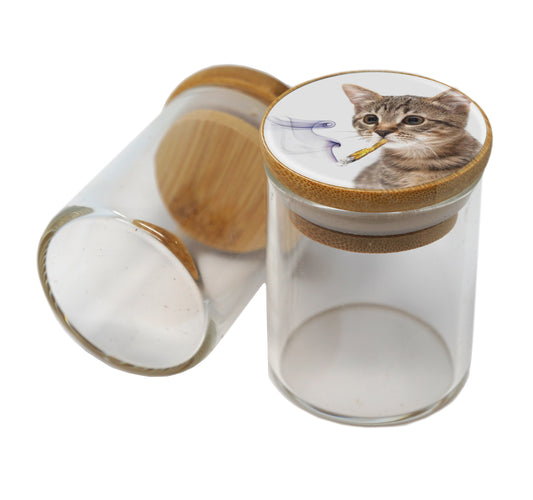 Bamboo Lid Glass Jar Container With Design #BS-077