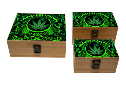 Bamboo Stash Box With Design # BB-018