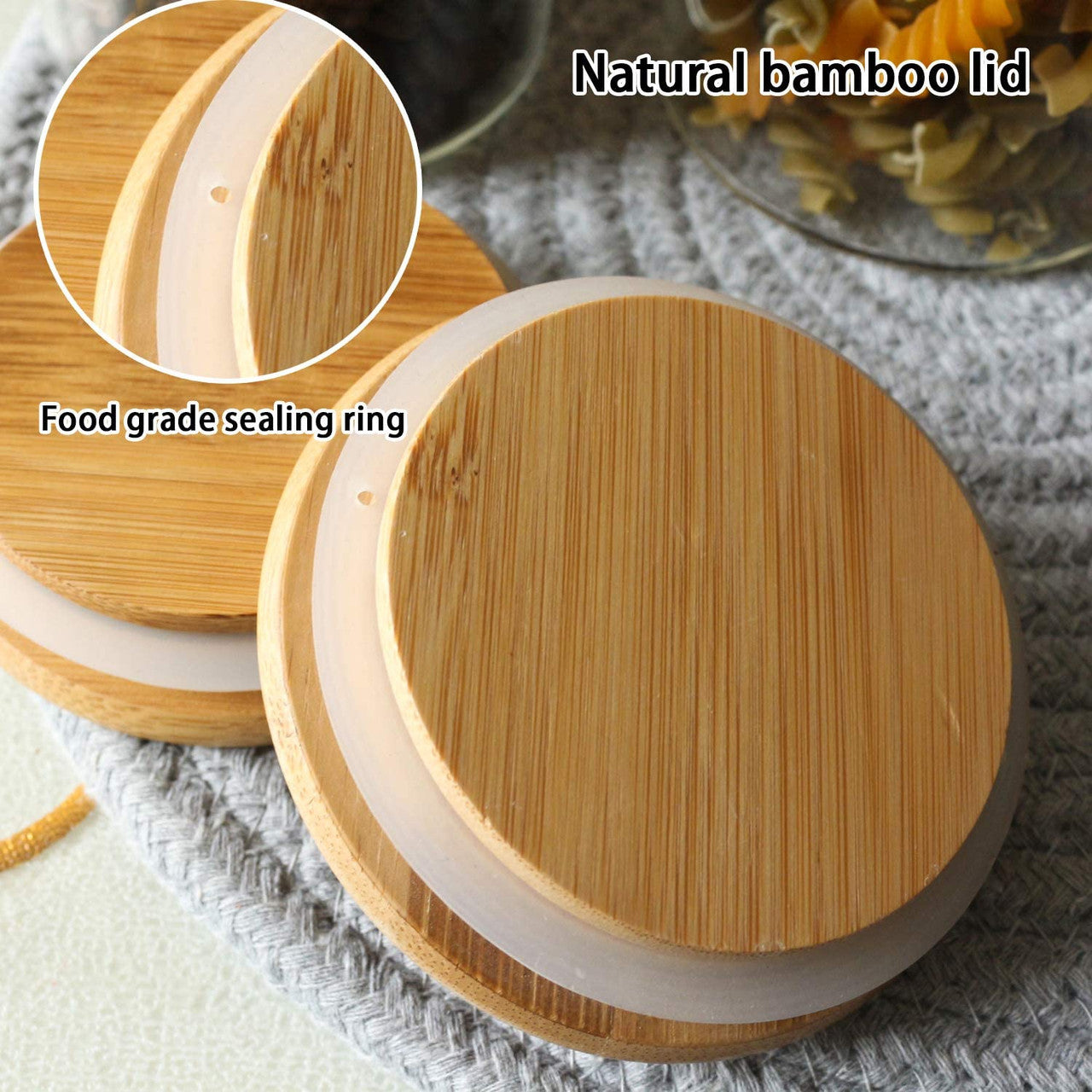 Bamboo Lid Glass Jar Container With Design #BS-097